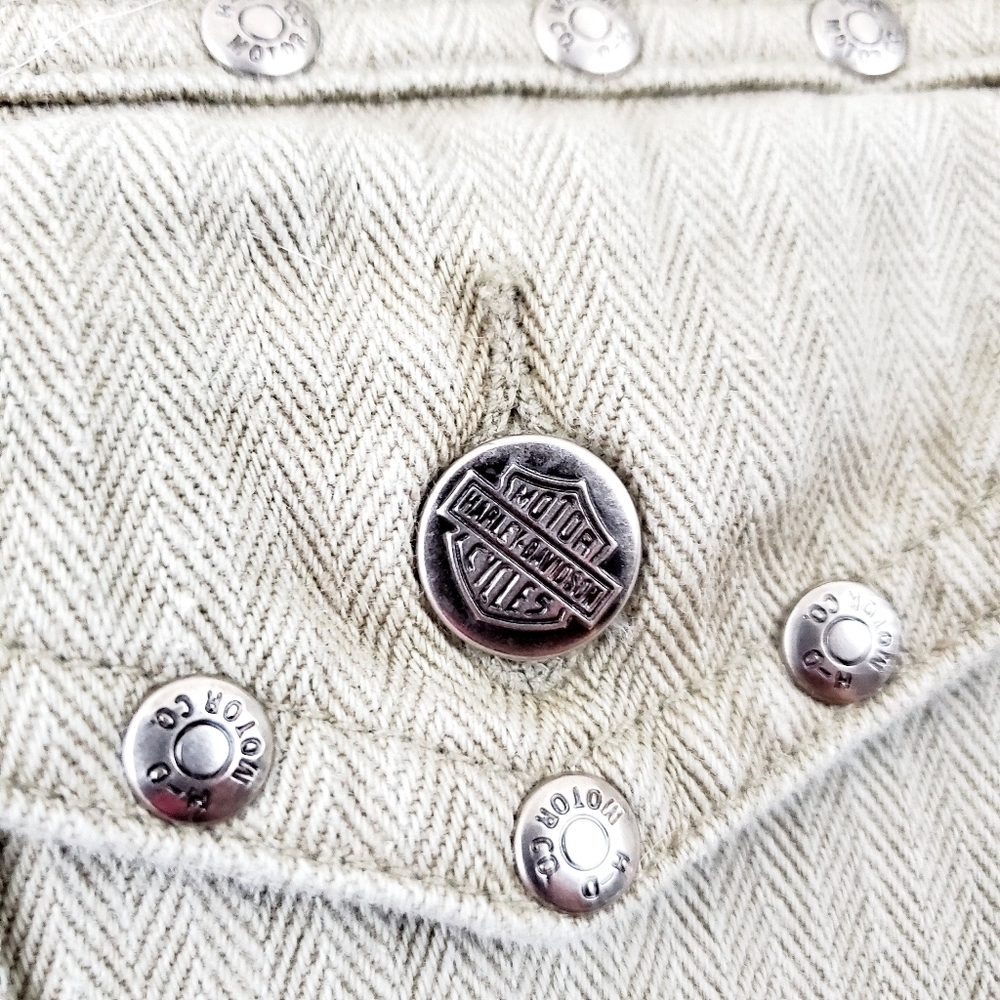 Harley Davidson | Taupe Studded Denim Crop Jacket - Picture 4 of 8
